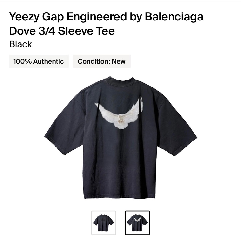 Black Yeezy GAP Engineered by Balenciaga Logo 3/4 Sleeve T-shirt MEDIUM NEW
